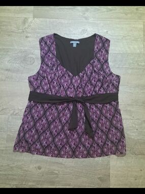 Apt. 9 Purple And Brown Tie-Waist Babydoll Top